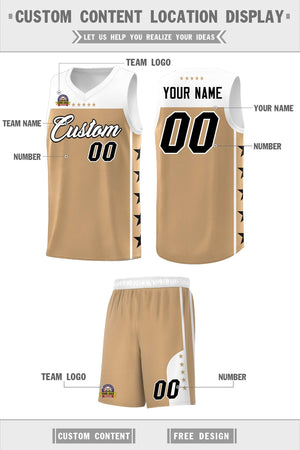 Custom Old Gold White Color Block Sets Sports Uniform Basketball Jersey