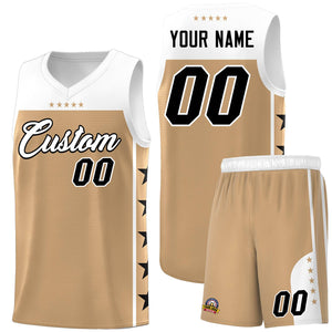 Custom Old Gold White Color Block Sets Sports Uniform Basketball Jersey