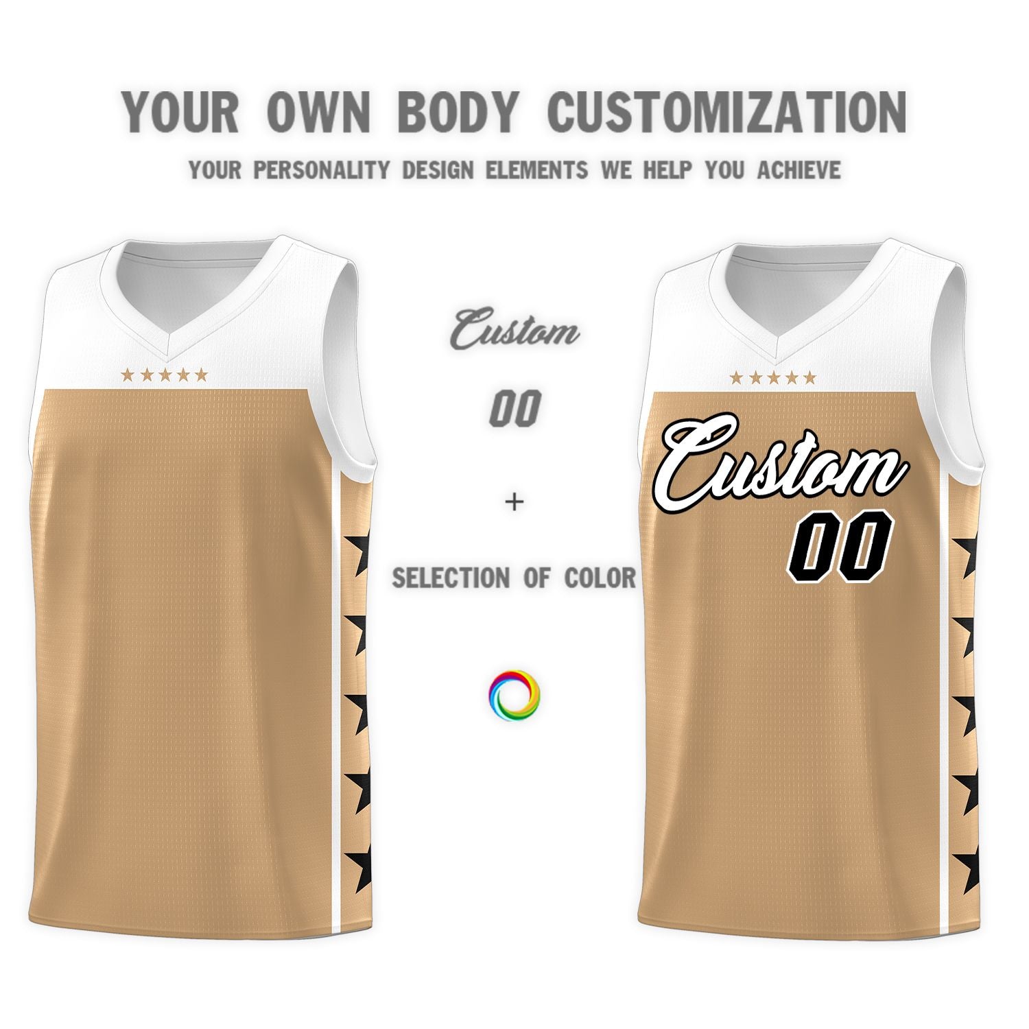 Custom Old Gold White Color Block Sets Sports Uniform Basketball Jersey