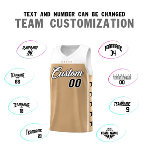 Custom Old Gold White Color Block Sets Sports Uniform Basketball Jersey