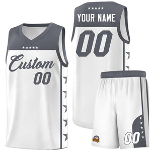 Custom White Dark Gray Color Block Sets Sports Uniform Basketball Jersey