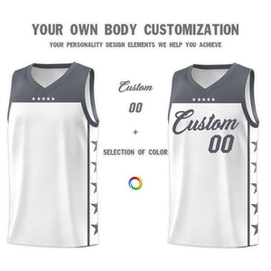 Custom White Dark Gray Color Block Sets Sports Uniform Basketball Jersey