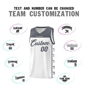 Custom White Dark Gray Color Block Sets Sports Uniform Basketball Jersey