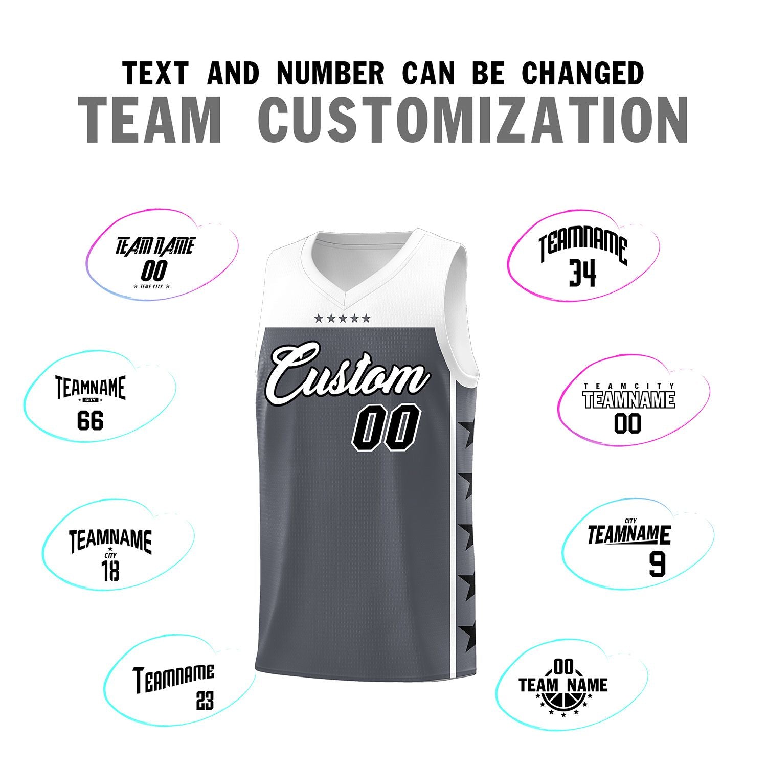 Custom Dark Gray White Color Block Sets Sports Uniform Basketball Jersey