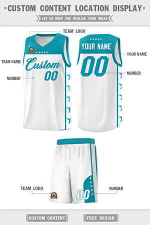 Custom White Aqua Color Block Sets Sports Uniform Basketball Jersey