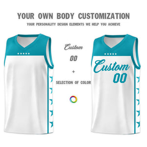 Custom White Aqua Color Block Sets Sports Uniform Basketball Jersey