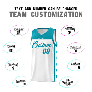 Custom White Aqua Color Block Sets Sports Uniform Basketball Jersey