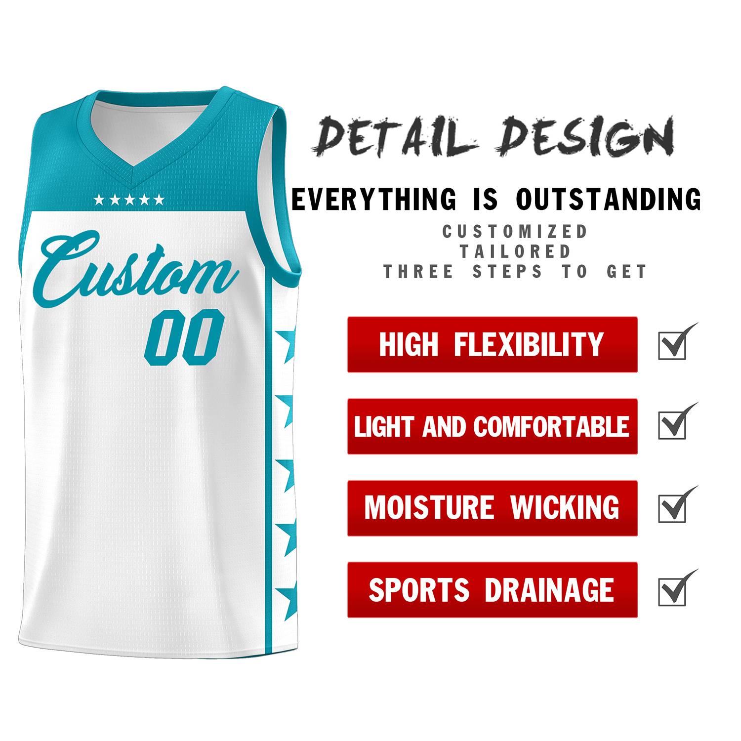 Custom White Aqua Color Block Sets Sports Uniform Basketball Jersey