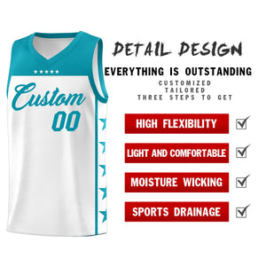 Custom White Aqua Color Block Sets Sports Uniform Basketball Jersey