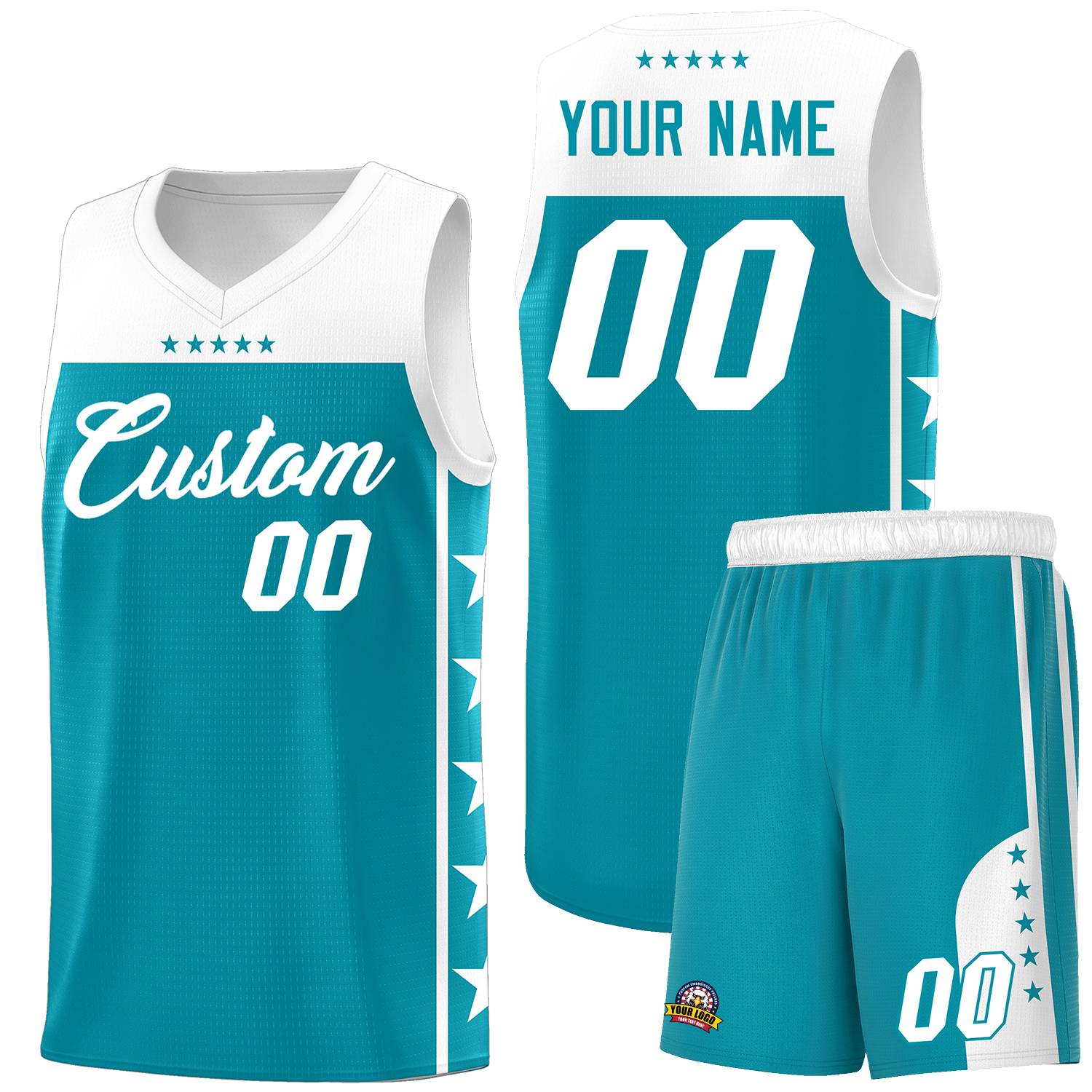 Custom Aqua White Color Block Sets Sports Uniform Basketball Jersey