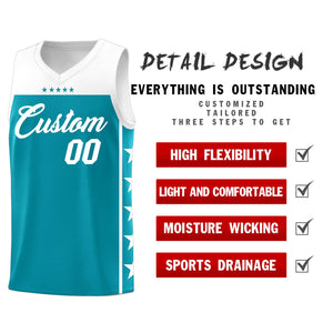 Custom Aqua White Color Block Sets Sports Uniform Basketball Jersey