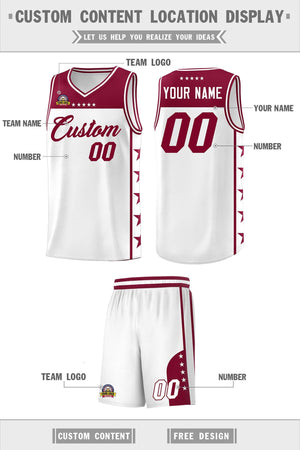 Custom White Crimson Color Block Sets Sports Uniform Basketball Jersey