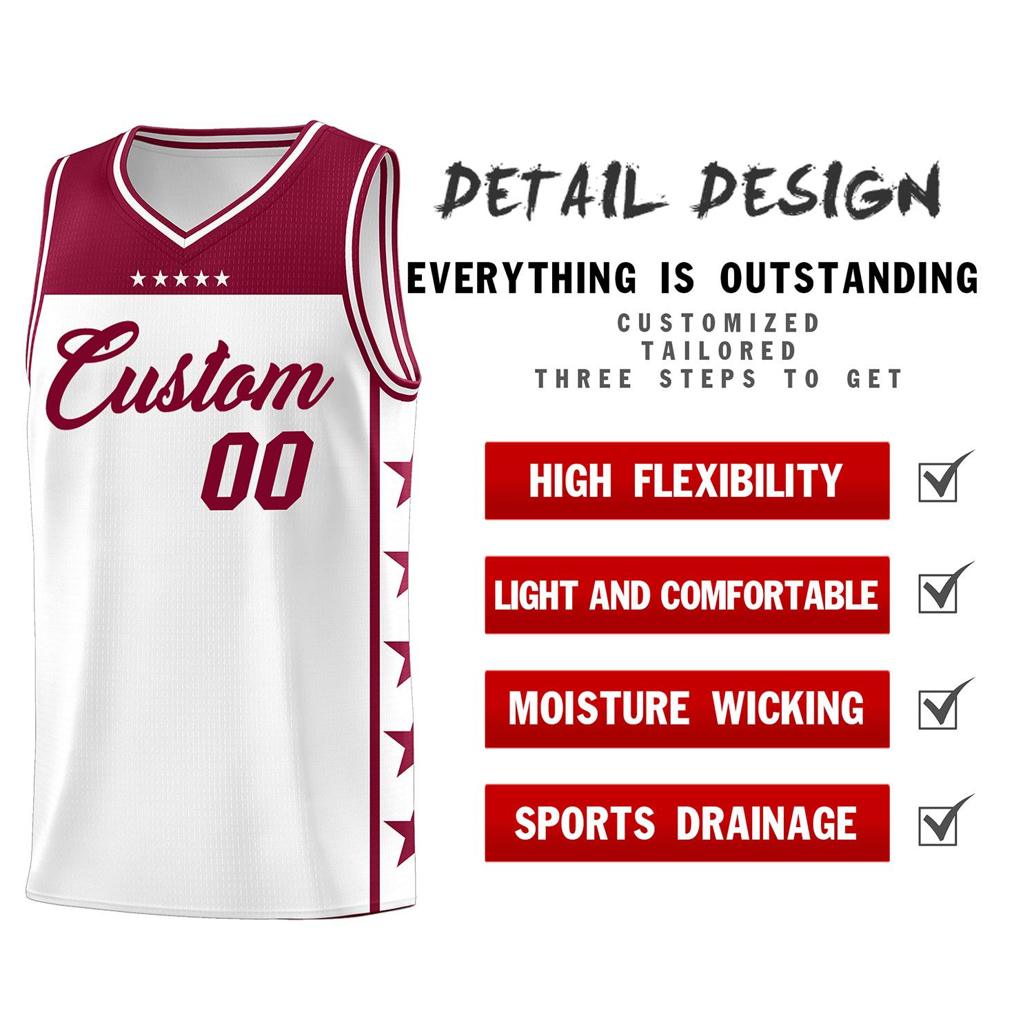 Custom White Crimson Color Block Sets Sports Uniform Basketball Jersey