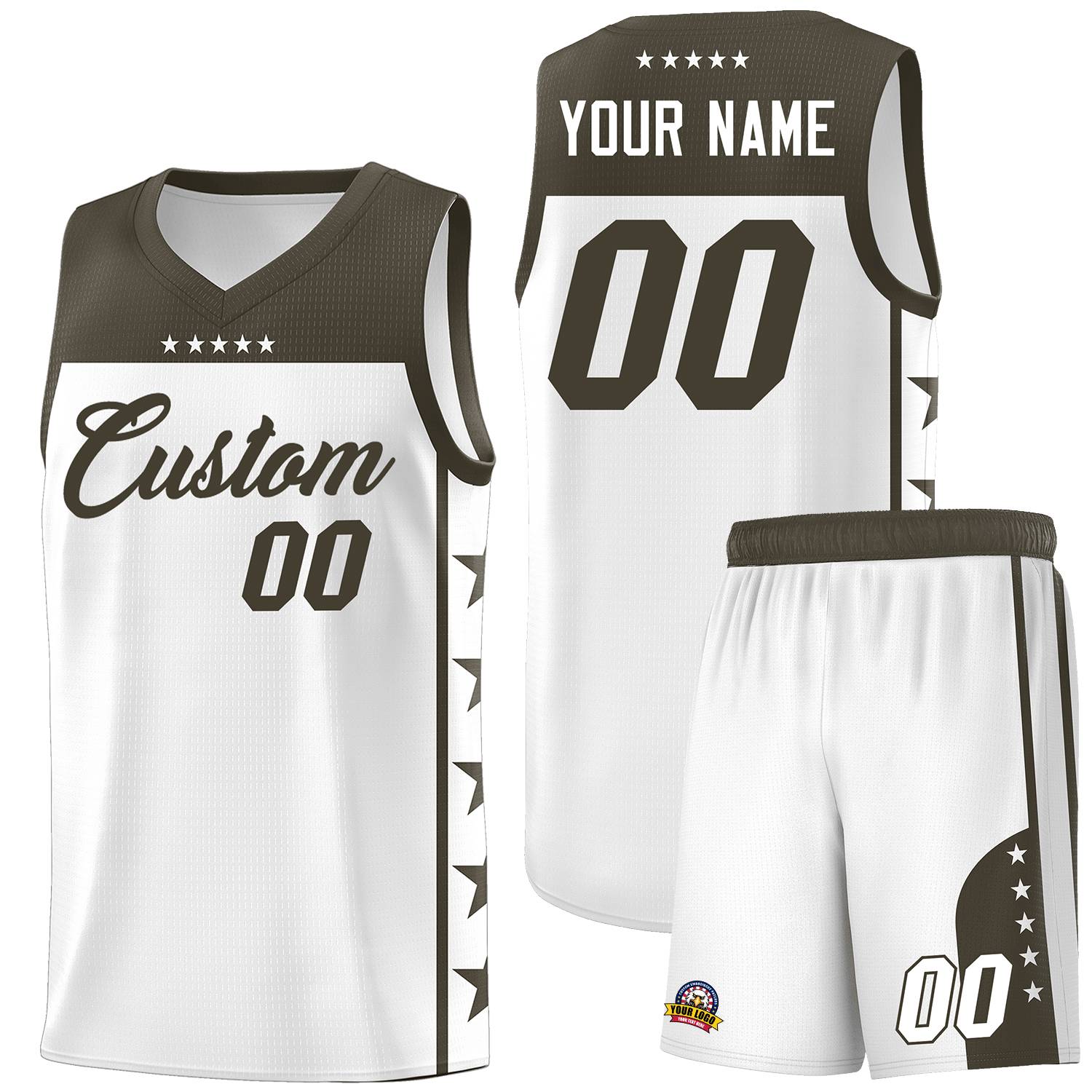 Custom White Olive Color Block Sets Sports Uniform Basketball Jersey