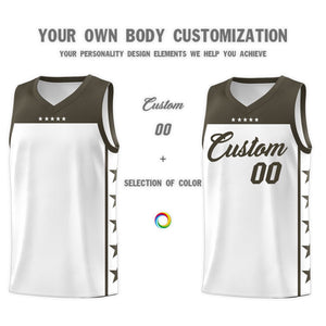 Custom White Olive Color Block Sets Sports Uniform Basketball Jersey