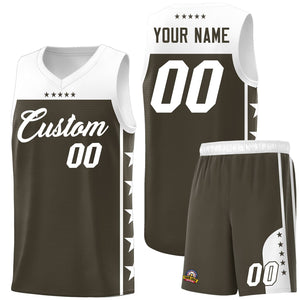 Custom Olive White Color Block Sets Sports Uniform Basketball Jersey