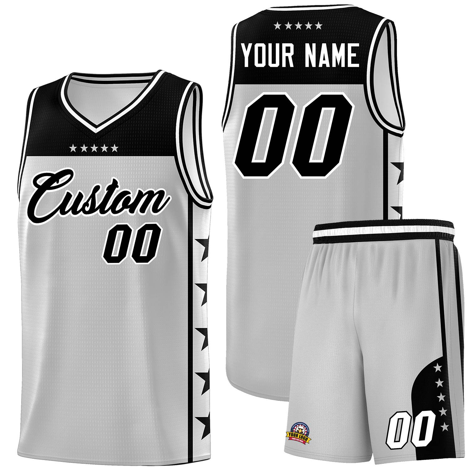 Custom Gray Black Color Block Sets Sports Uniform Basketball Jersey