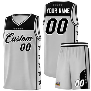 Custom Gray Black Color Block Sets Sports Uniform Basketball Jersey