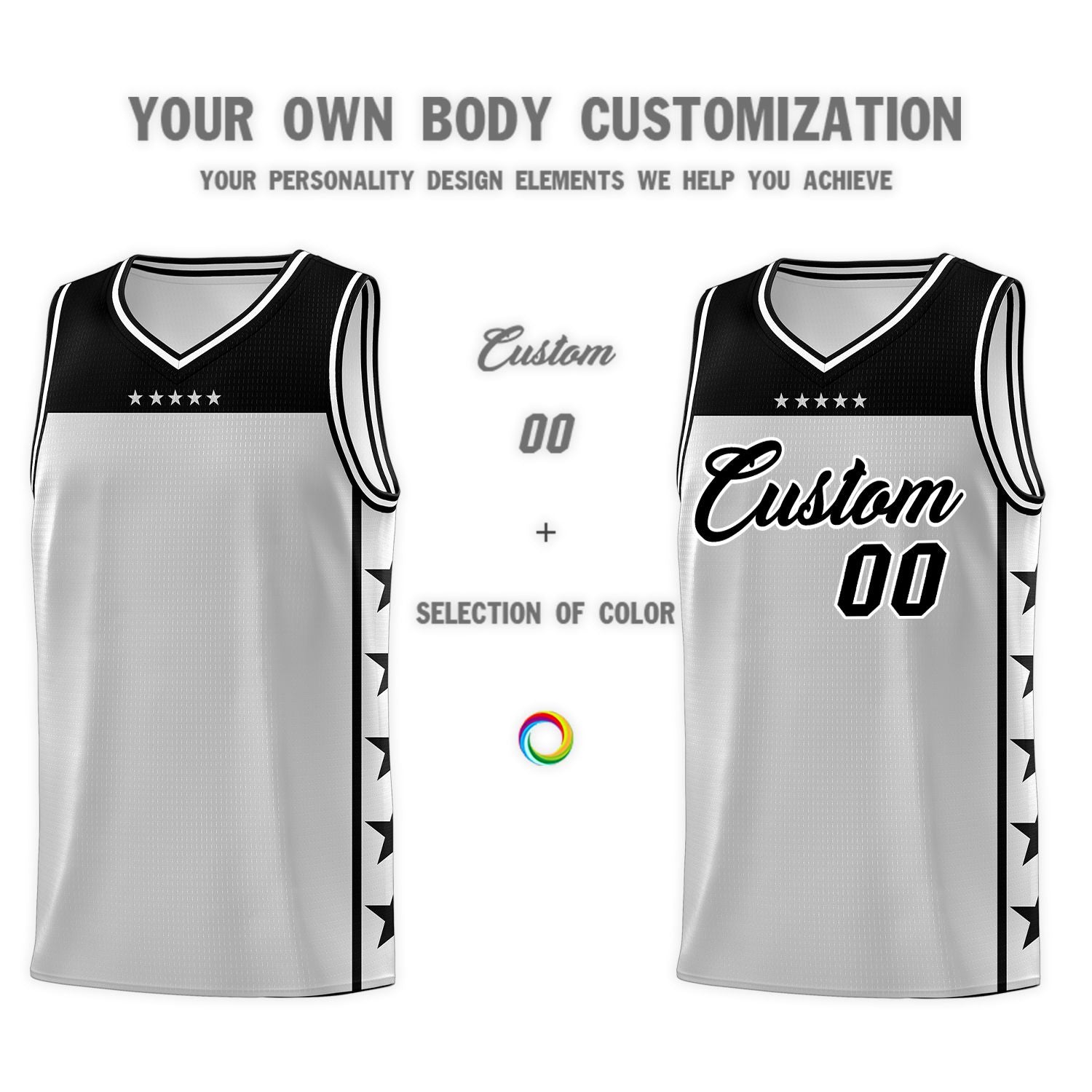 Custom Gray Black Color Block Sets Sports Uniform Basketball Jersey