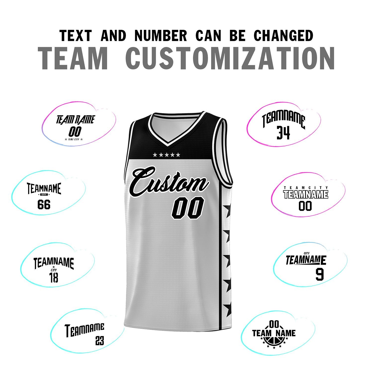 Custom Gray Black Color Block Sets Sports Uniform Basketball Jersey