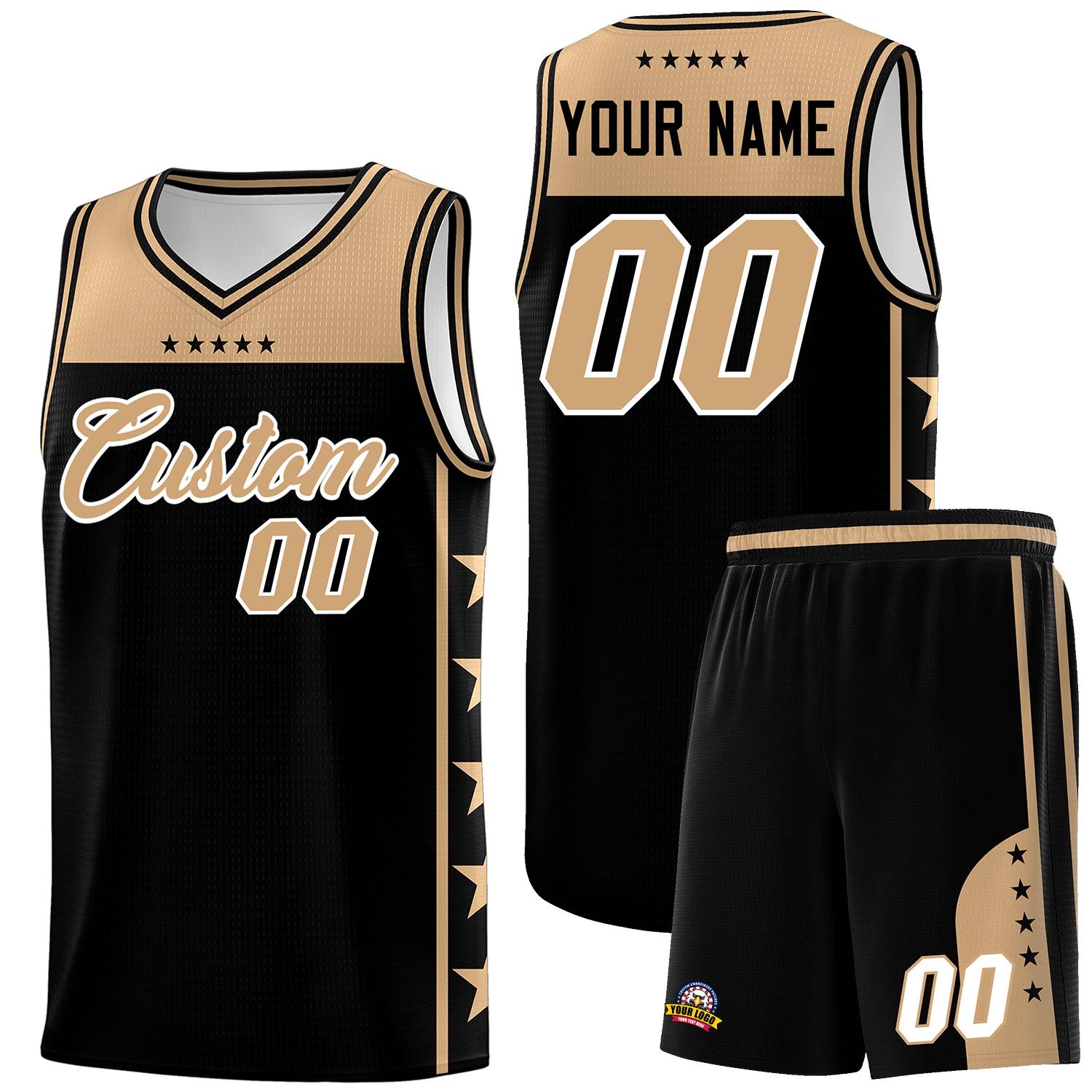 Custom Black Old Gold Color Block Sets Sports Uniform Basketball Jersey