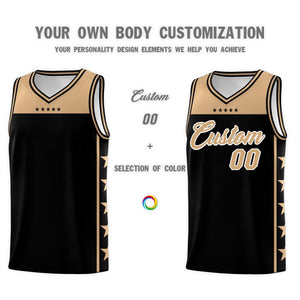 Custom Black Old Gold Color Block Sets Sports Uniform Basketball Jersey