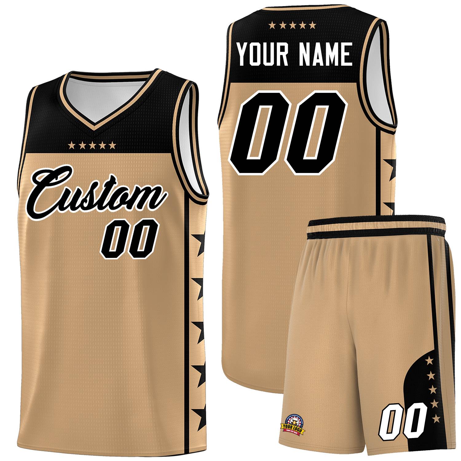 Custom Old Gold Black Color Block Sets Sports Uniform Basketball Jersey