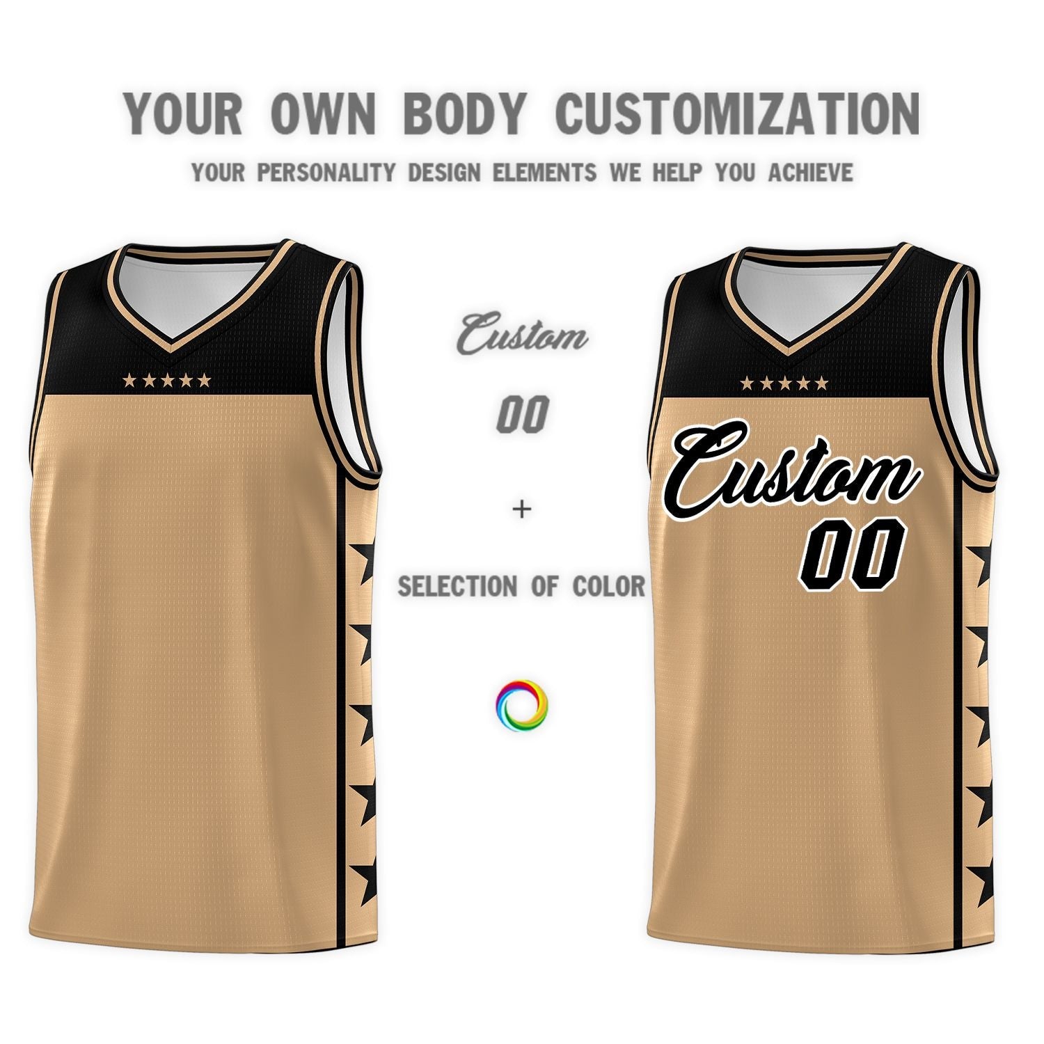 Custom Old Gold Black Color Block Sets Sports Uniform Basketball Jersey