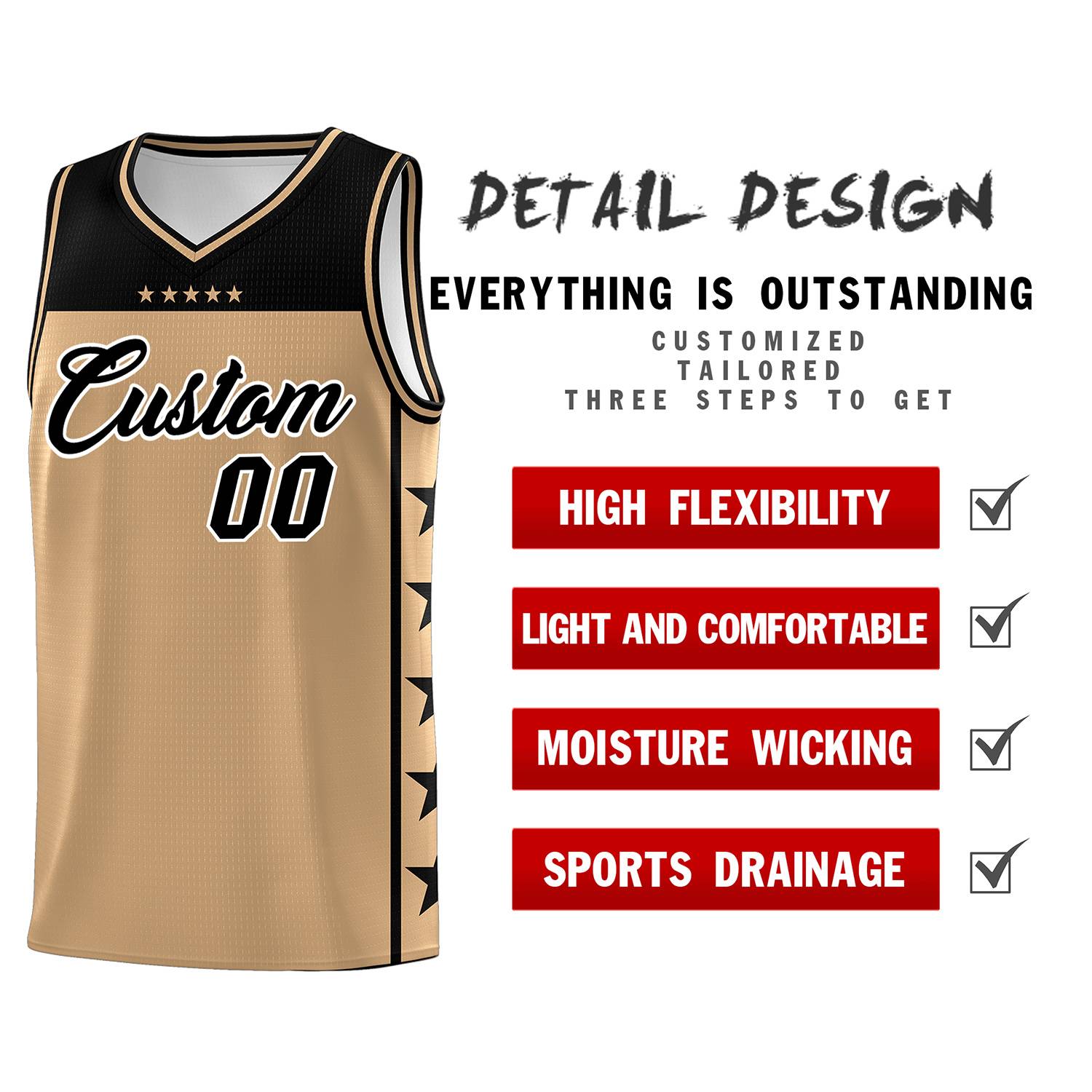 Custom Old Gold Black Color Block Sets Sports Uniform Basketball Jersey