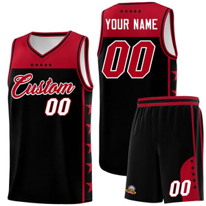 Custom Black Red Color Block Sets Sports Uniform Basketball Jersey