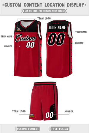 Custom Red Black Color Block Sets Sports Uniform Basketball Jersey