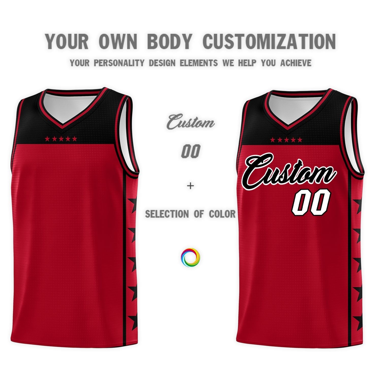 Custom Red Black Color Block Sets Sports Uniform Basketball Jersey