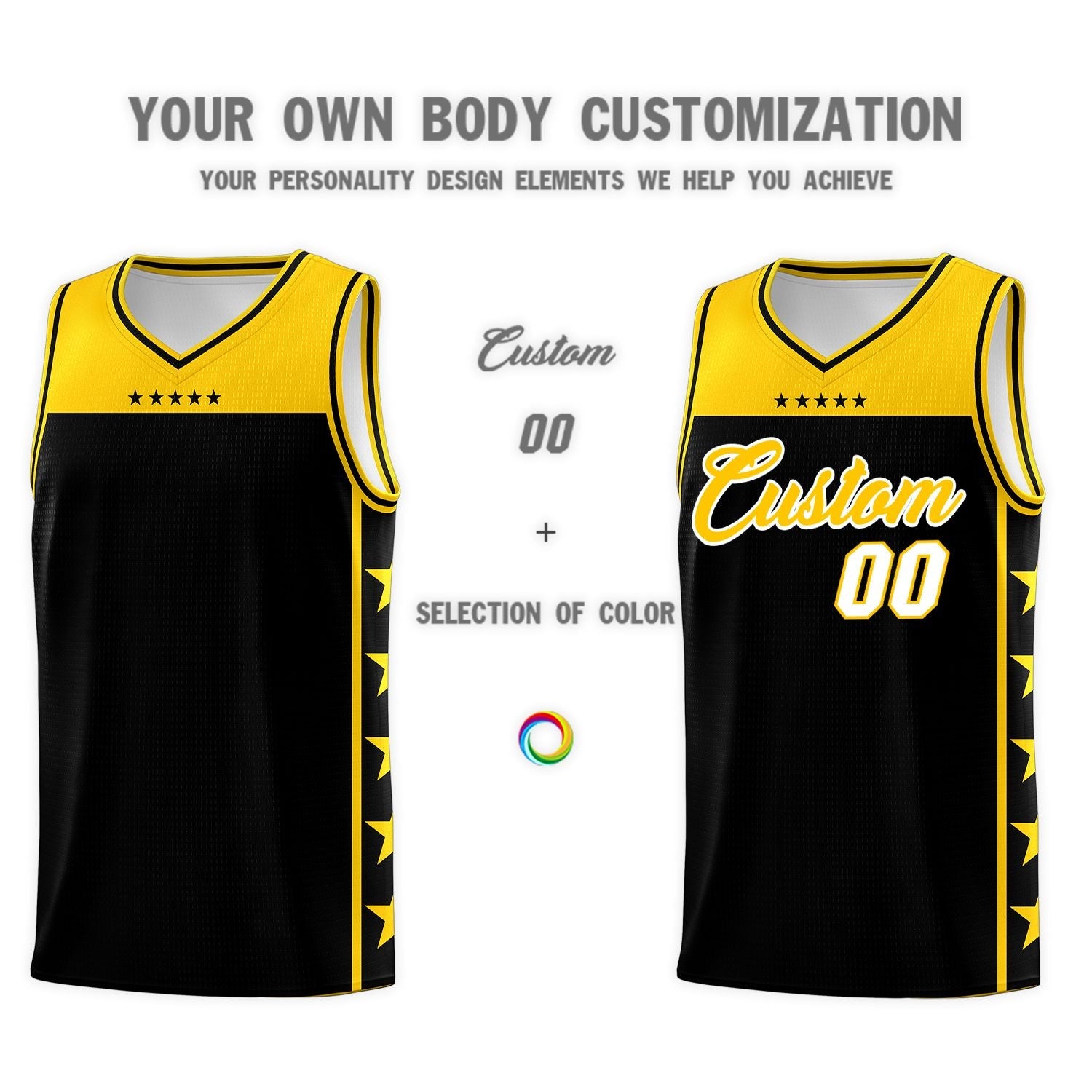 Custom Black Yellow Color Block Sets Sports Uniform Basketball Jersey