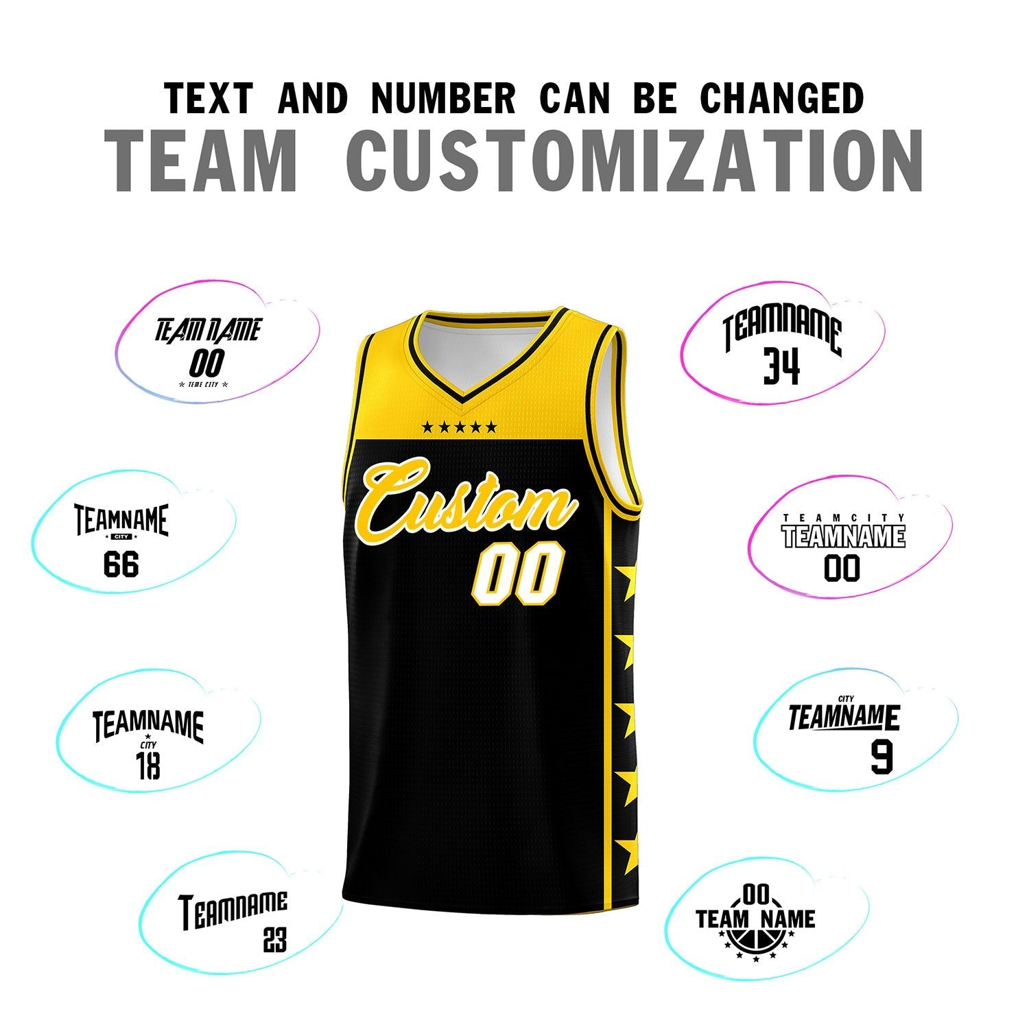 Custom Black Yellow Color Block Sets Sports Uniform Basketball Jersey