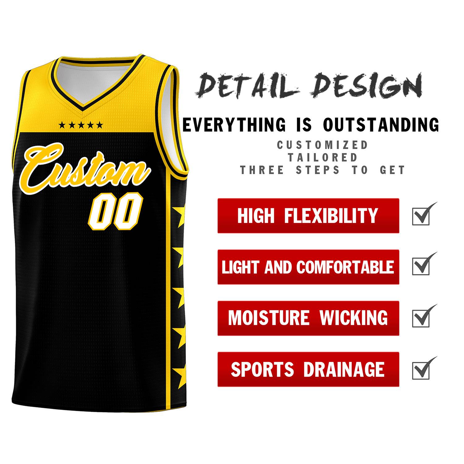 Custom Black Yellow Color Block Sets Sports Uniform Basketball Jersey