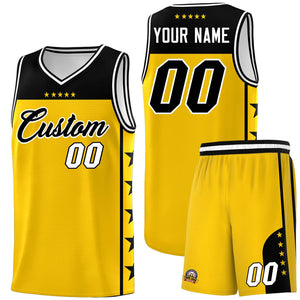 Custom Gold Black Color Block Sets Sports Uniform Basketball Jersey