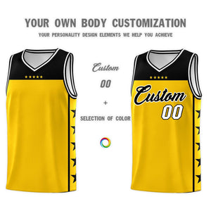 Custom Gold Black Color Block Sets Sports Uniform Basketball Jersey