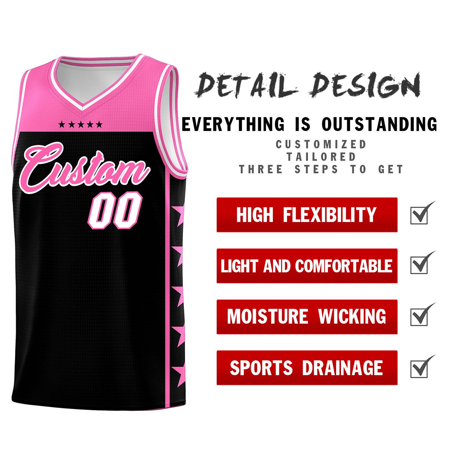 Custom Black Pink Color Block Sets Sports Uniform Basketball Jersey