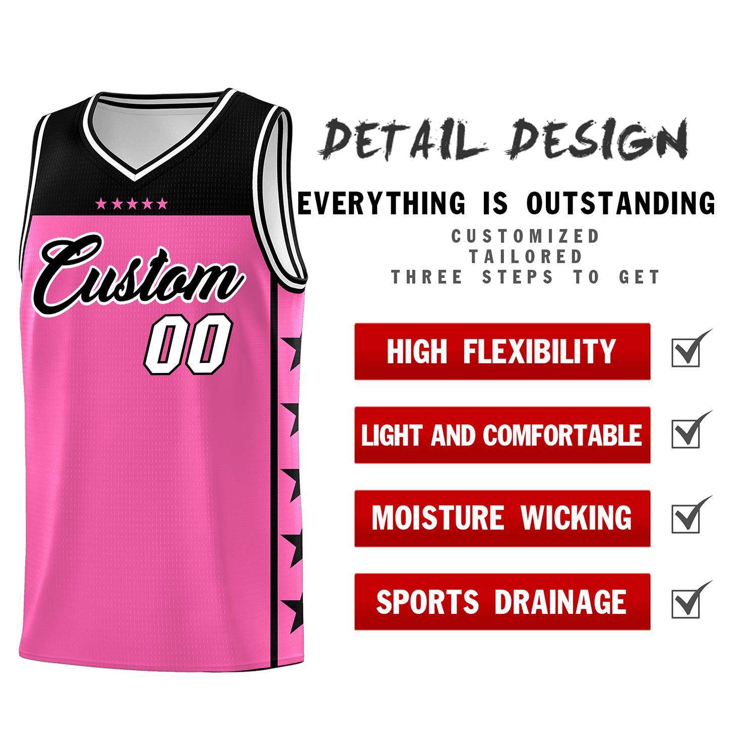 Custom Pink Black Color Block Sets Sports Uniform Basketball Jersey