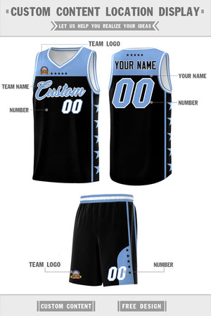 Custom Black Light Blue Color Block Sets Sports Uniform Basketball Jersey