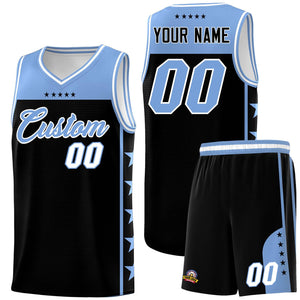 Custom Black Light Blue Color Block Sets Sports Uniform Basketball Jersey