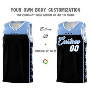 Custom Black Light Blue Color Block Sets Sports Uniform Basketball Jersey