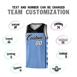 Custom Light Blue Black Color Block Sets Sports Uniform Basketball Jersey