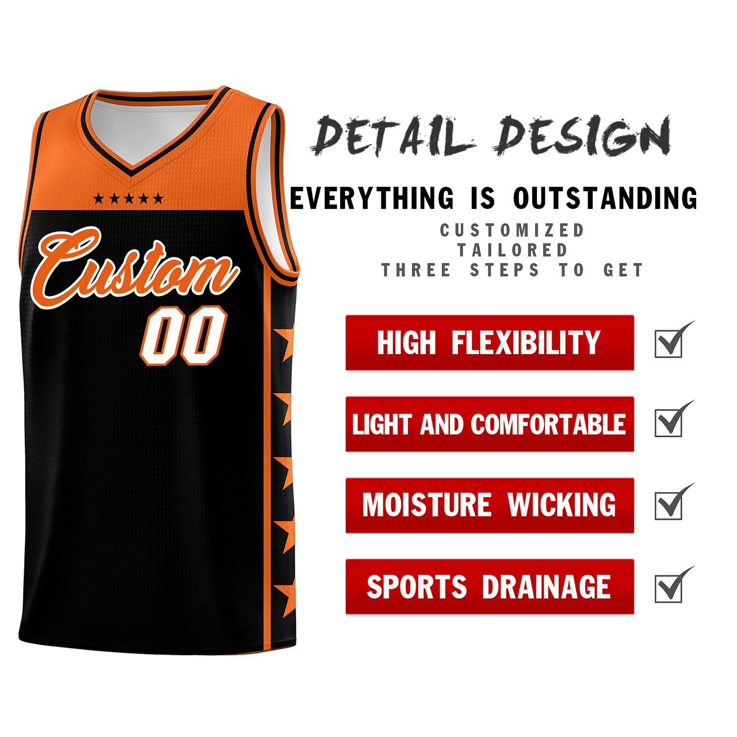 Custom Black Orange Color Block Sets Sports Uniform Basketball Jersey