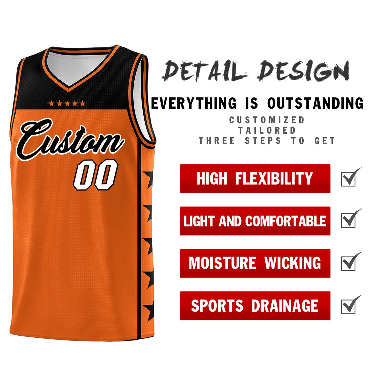 Custom Orange Black Color Block Sets Sports Uniform Basketball Jersey