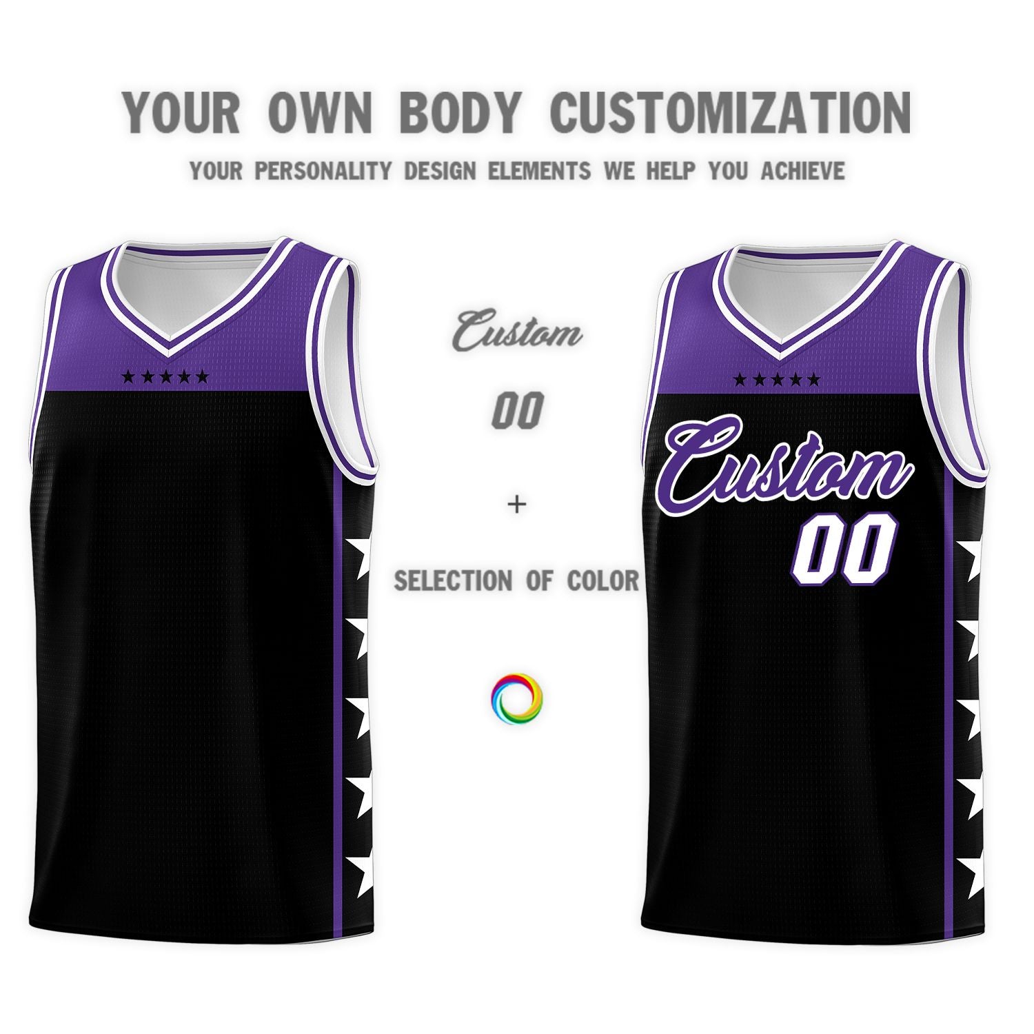 Custom Black Purple Color Block Sets Sports Uniform Basketball Jersey