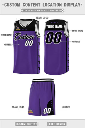 Custom Purple Black Color Block Sets Sports Uniform Basketball Jersey