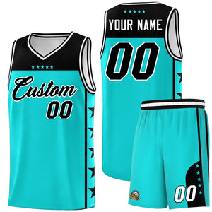 Custom Bright Green Black Color Block Sets Sports Uniform Basketball Jersey