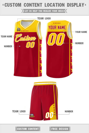 Custom Red Yellow Color Block Sets Sports Uniform Basketball Jersey