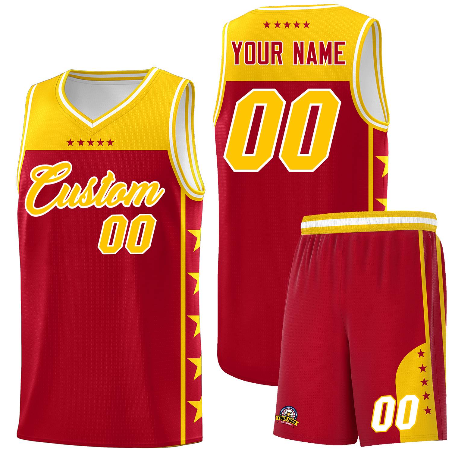 Custom Red Yellow Color Block Sets Sports Uniform Basketball Jersey